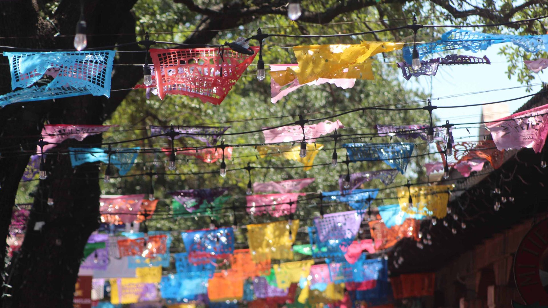 Colorful bunting in Market Square.