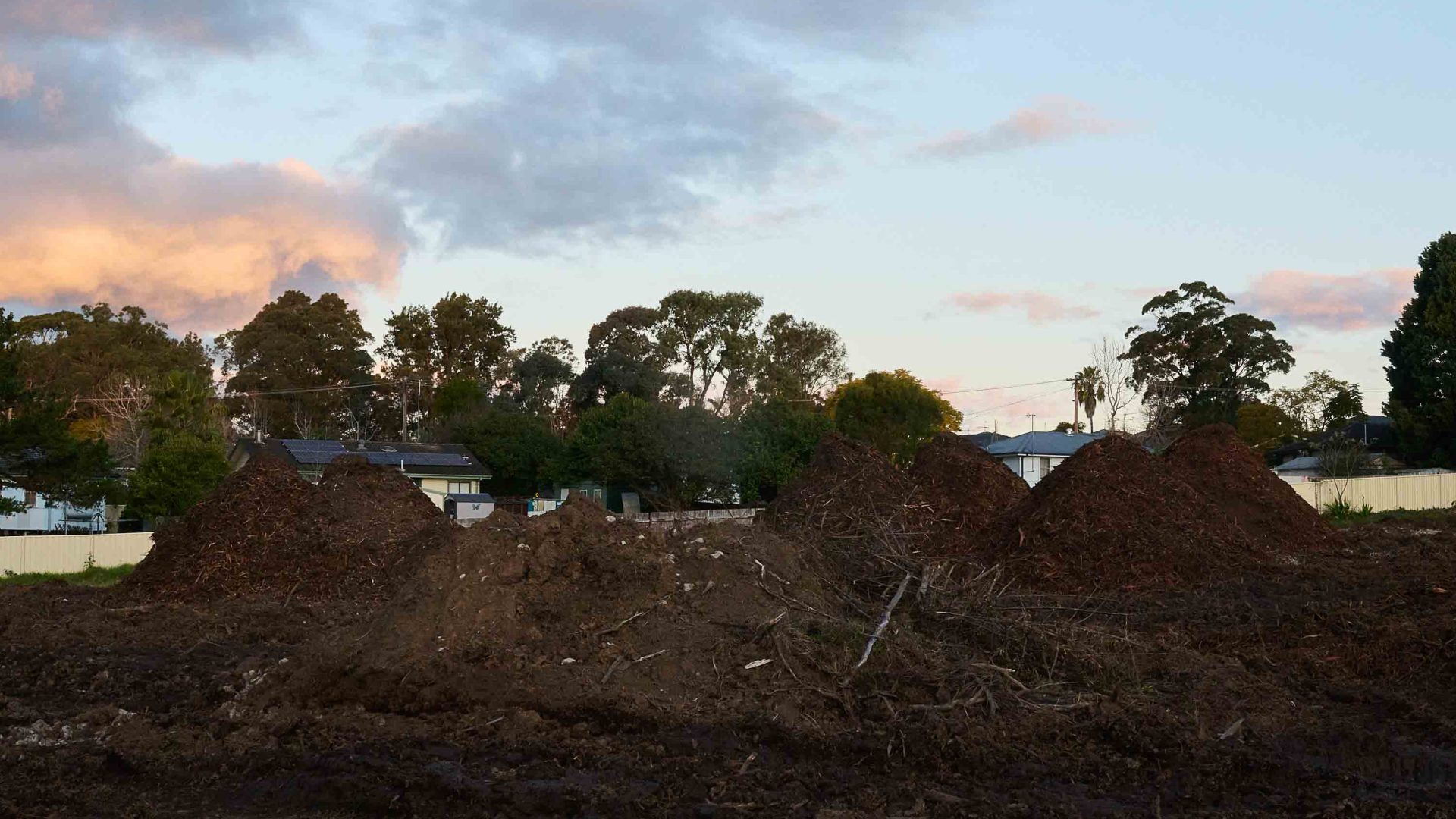 Piles of dirt and debris.