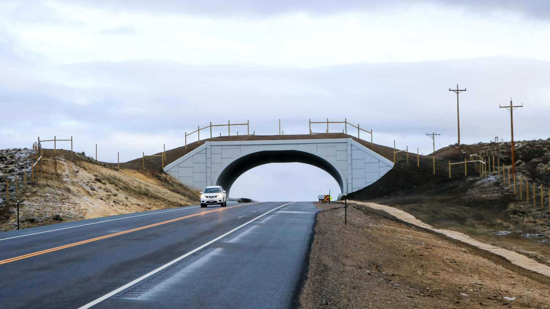 A wildlife crossing over a road.